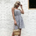 Casual Striped Cotton Linen Dress Summer Waist Defining Simple Style Ideal for Everyday Wear Who