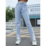 Skinny Ripped Denim Jeans for Women Light Blue Casual Style Slim Fit Trendy Design Wholesale Ava