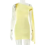 Fashionable Solid Color Ruched Bodycon Dress Off Shoulder Tie Detail Casual Style Perfect for Da