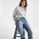 Womens Solid Color Polo Neck Sweater Casual Knit Pullover Versatile Style for Autumn and Winter
