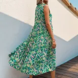 Abstract Print Midi Dress Summer Style Beach Vacation Ready Comfortable Fabric Trendy Design Who