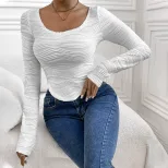 Elegant Long Sleeve T Shirt Slim Fit Solid Color Soft Fabric Casual Wear or Layering Wholesale A