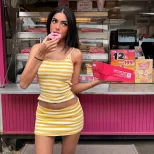 Womens Striped Spliced Cami Top and Bodycon Skirt Set Fashionable Spring Perfect for Vacation an
