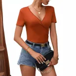 Womens V Neck Short Sleeve T Shirt Fashionable Elegant Solid Color Casual Wear Summer Style Whol