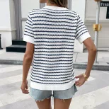 Casual Knit Top Loose Fit Straight Cut Half Placket Button Design Versatile Everyday Wear Wholes