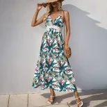 Tropical Print Maxi Dress for Women Sleeveless Beach Vacation Style Lightweight Fabric Available in White Wholesale