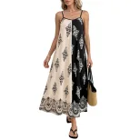 Bohemian Maxi Dress Loose Fit Color Block Paisley Print Sleeveless Summer Vacation Wear Wholesal