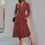 Long Sleeve Printed Maxi Dress Fashionable Design Autumn Style Comfortable Fit Wholesale Availab