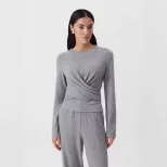 Womens Soft Modal Two Piece Set Casual Tie Waist Top and Cuffed Pants Spring and Autumn Fashion