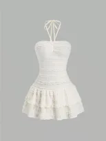 White Summer Dress Sweet French Style Strapless Ruffled Hem Lightweight Fabric Perfect for Parti