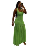 Womens Fashion Backless Ruched Layered Dress Stylish Halter Neck Slim Fit Elegant Design Perfect
