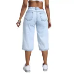 Loose Fit High Waisted Denim Shorts Flattering Straight Leg Design Casual Summer Wear Wholesale