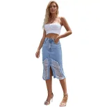 High Waisted Distressed Denim Skirt Vintage Style Slim Fit Unique Design Casual Wear Summer Fash