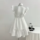 Summer Womens A Line Sleeveless Dress Ruffle Hem Lightweight Fabric Elegant Style Ready to Ship