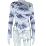 Tie Dye Off Shoulder Long Sleeve T Shirt Irregular Print Trendy Design Casual Style Wholesale Av