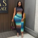 Color Block Ruched Maxi Dress Stylish Sexy Versatile Perfect for Streetwear or Casual Occasions