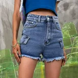 High Waisted Denim Shorts Dark Wash Straight Leg Comfortable Fit Casual Summer Wear Wholesale Av