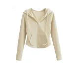 Hooded Cardigan Sweatshirt for Women Slim Fit Long Sleeve Short Length Soft Fabric Casual Wear for Spring and Autumn