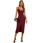 Sexy V Neck Bodycon Midi Dress with Side Slit Slim Fit Sleeveless Ideal for Parties and Vacation