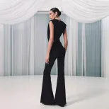 Sleeveless Ruffled Top High Waist Flare Pants Chic Fashion Set for Runway Events Wholesale Avail