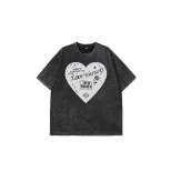 Loose Fit Heart Print Short Sleeve T Shirt for Women Vintage Wash Design Casual Style Summer Wea