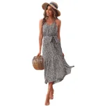 Leopard Print Midi Dress Summer Casual Style Sleeveless Lightweight Fabric Wholesale Available