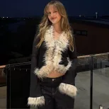 Fashionable Womens Cardigan Long Sleeve Sheer Mesh Cropped Design with Fur Collar Autumn Winter