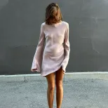Casual Loose Fit Satin Dress Round Neck Long Sleeve Comfortable Versatile Perfect for Everyday W