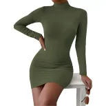 Elegant Womens Dress Half High Neck High Waist Slim Fit Bodycon Style Spring Summer Occasion Who