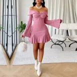 Off Shoulder Short Party Dress Bell Sleeves Sexy Fit Spring Summer Style Wholesale Available