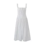Elegant French Style Summer Dress for Women Square Neck Ruffled Hem Slim Fit Adjustable Straps P