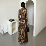 Womens Long Sleeve High Neck Top Fashionable Snake Print High Slit Design Spring Collection Whol