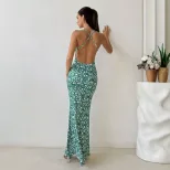 Summer Floral Maxi Dress Sexy Backless Fishtail Design Casual Perfect for Vacations and Music Fe