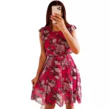 Summer Vacation Ruffle Sleeve Chiffon Dress Floral Print Lightweight Elegant Perfect for Beach o