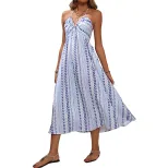 Geometric Print Halter Neck Dress for Women Summer Beach Vacation Style Available in Blue Wholesale Sizes S to XL