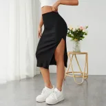 Elastic Waist Pencil Skirt High Split Comfortable Fit Elegant Style Perfect for Office or Casual