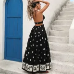 Casual Vacation Maxi Dress Floral Print Halter Neck Flared Skirt Summer Wear Wholesale Available