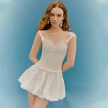 Summer Floral Puff Dress for Women Bow Tie Waist Slim Fit Beach Vacation Style Available in Mult