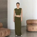 Soft Modal Two Piece Set for Women Sleeveless Top Mermaid Skirt Casual Spring Summer Style Whole