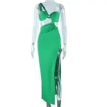 Sleeveless Asymmetrical Dress Solid Color Sexy Backless Long Length Ruched Design Side Slit Even