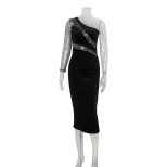 Fashionable One Shoulder Sequin and Mesh Dress Elegant Design High Quality Fabric Perfect for Ev