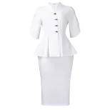 Elegant Plus Size African Dress Slim Fit Ruffled Hem V Neck Short Sleeve Casual or Formal Occasi