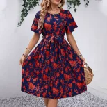Floral Print A Line Dress Elegant Design Waist Defining Summer Style Perfect for Parties and Cas