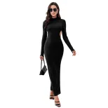 Elegant Womens Long Sleeve Dress Slim Fit Round Neck Trendy Design Spring Summer Fashion Wholesa