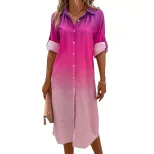 Fashion Womens Long Sleeve Gradient Shirt Dress Trendy Design Comfortable Fabric Versatile Style