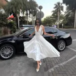 V Neck Halter Dress Sexy Slim Fit Elegant White French Princess Style for Autumn Wholesale Avail