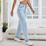 Casual Straight Leg Denim Jeans for Women Versatile Comfortable Stylish Everyday Wear Wholesale