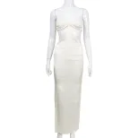 Chic Strapless Halter Neck Dress High Waist Hollow Out Satin Fabric Elegant Evening Gown for Wom