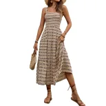 Elegant Summer A Line Dress Vintage Geometric Print Sleeveless Lightweight Fabric Perfect for Ca