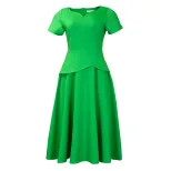 Summer A Line Dress Solid Color V Neck Short Sleeve Flowy Design Casual Wear for Women Wholesale